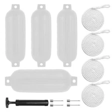 4PCS Boat Fender10x30'' Marine Inflatable Buoys Vinyl Ribbed Dock Bumper White-