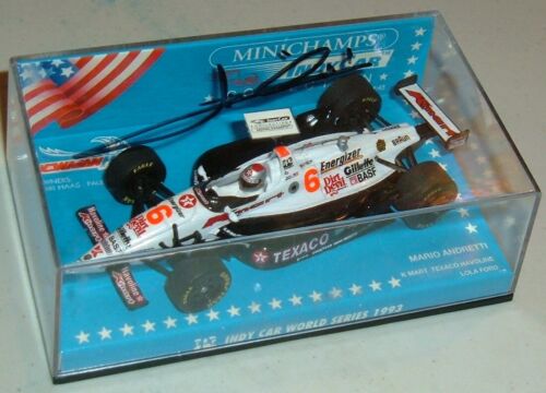 Mario Andretti 1:43 1990's Autograph diecast in display case Texaco See Note