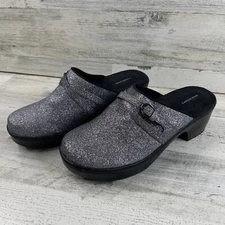 Lands End Clog Slip On Shoes Womens 7B Silver Glitter 432819 Casual Flats