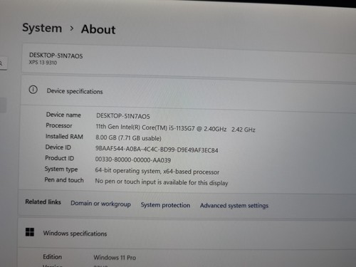 Batería Dell XPS 13 9310 13.4" UXGA i5-1135G7 8GB 256GB W11P Thunderbolt 497.6% - Imagen 5 de 8
