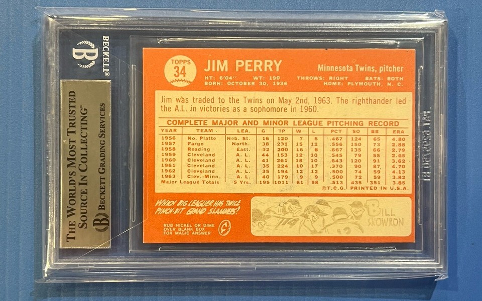 1964 Topps 34 Jim Perry Auto Bgs Authentic Twins eBay