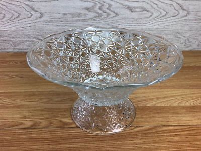 Vintage gemusterte geschliffene Glasschale mit Fuß 10'' Durchmesser