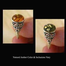 BALTIC HONEY or GREEN AMBER STERLING SILVER HANDMADE RING