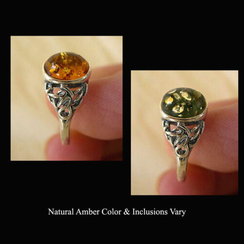BALTIC HONEY or GREEN AMBER & STERLING SILVER HANDMADE RING - Picture 1 of 9