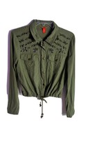 Chelsea & Violet Womens Long Sleeve Zip/snap Linen Blend Embellished Jacket Sz S