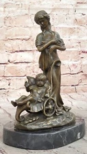 Contemporary woman & child Hot Cast Hand Made Bronze Sculpture Marble Base Deal