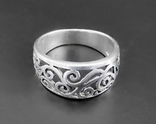 NF Vtg Sterling Silver Open Filigree Scroll Wide Chunky Swirl Ornate Wave Ring