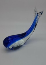 Vintage WHALE Murano Style Hand Blown Glass Cobalt Blue  Sculpture 9&rdquo;