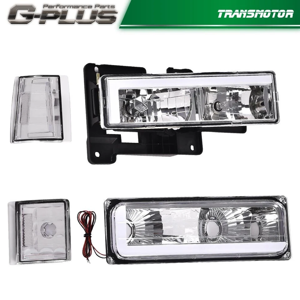 Fit For 94-98 C10 C/K Silverado LED DRL Headlight + Clear Bumper Corner Lamp - Image 4 of 4