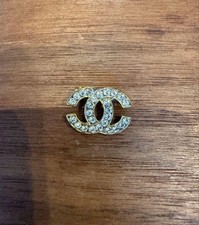 Chanel CC Logo Brooch Crystal Gold Plated Clip-On Jewelry