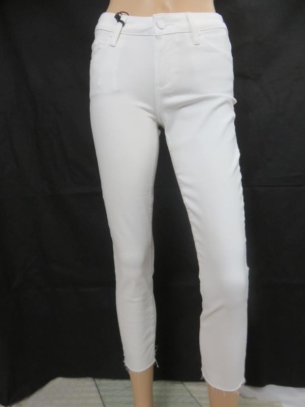 Paige Skyline Skinny Crop Jeans Mid Rise Raw Hem Crisp White SZ 25 NWT