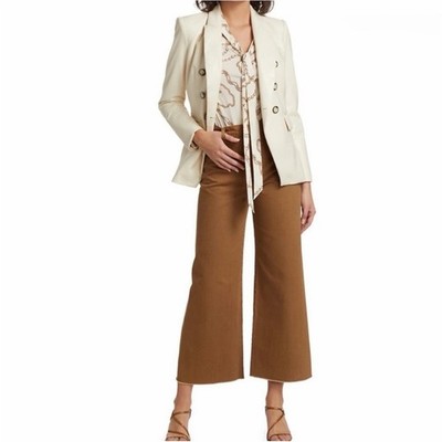 VERONICA BEARD | Cream Ruched Sleeve Vegan Leather Dickey Blazer Jacket Size 10