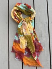 Lightweight Crinkle Scarf Floral Print Olive Green Multicolor Sheer Wrap 23X62