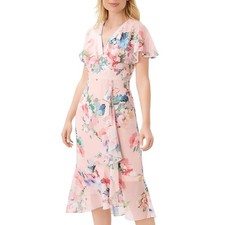 Adrianna Papell Pink Blue Pastel Floral Soft Feminine Ruffle Dress NWT Size 18