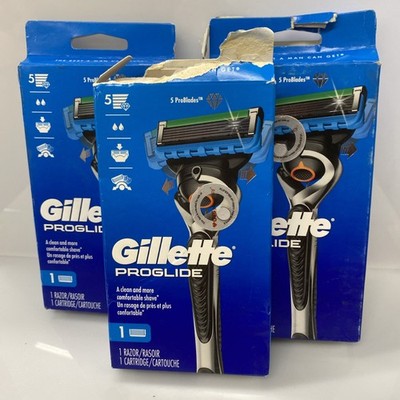 3X Gillette ProGlide Pro Men 5-Blade Razor 1Handle & 1 Cartridge -Damaged Box