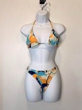Body Glove Abstract Print Triangle Bikini Set Blue Orange Y2K Women  s S Swim