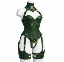 Women’s Leather Corset Harness Bodysuit Gothic Buckle Bustier Steampunk Fetish
