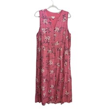 J Jill Tiered Boho Dainty Resort Beach Folklore Floral Maxi Midi Dress L Pink