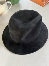 Vintage Original BORSALINO Hat fedora Felt Black  GLEN  L Large