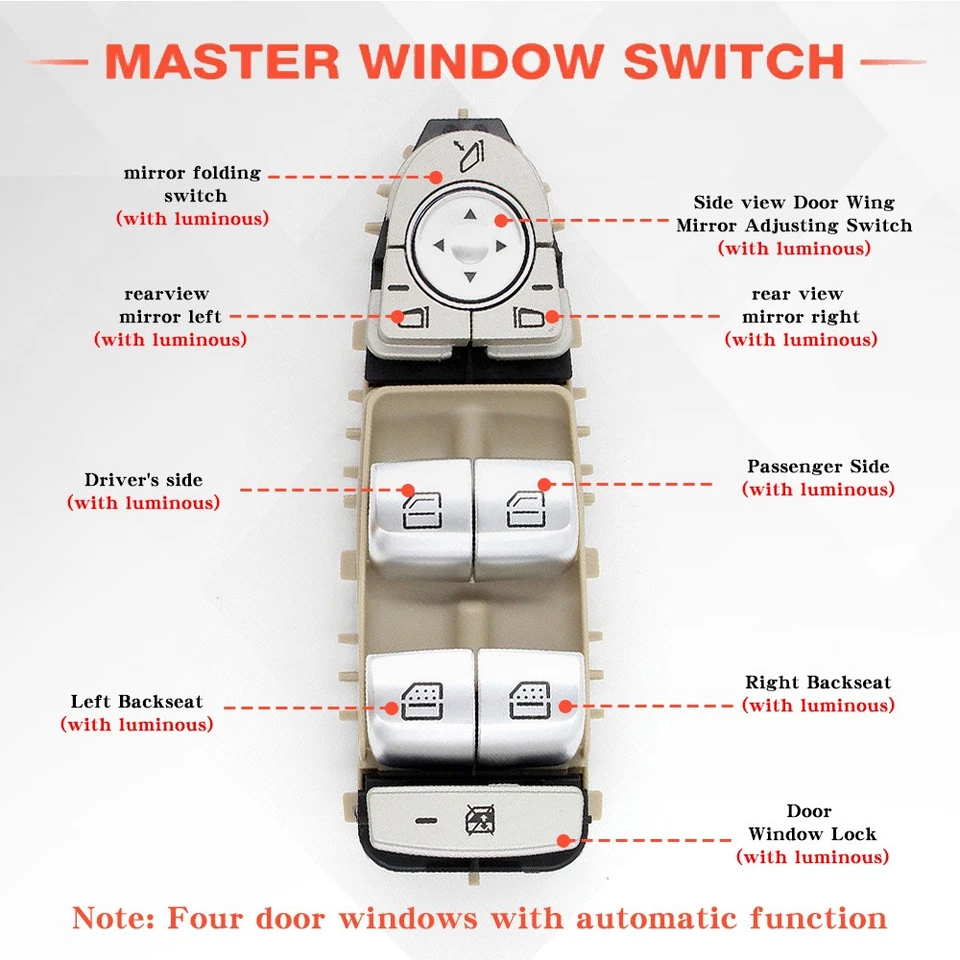 Interruptor de control maestro de ventana eléctrica para Mercedes Benz C350e W205 C300 C63 S550 Foto 2 de 4