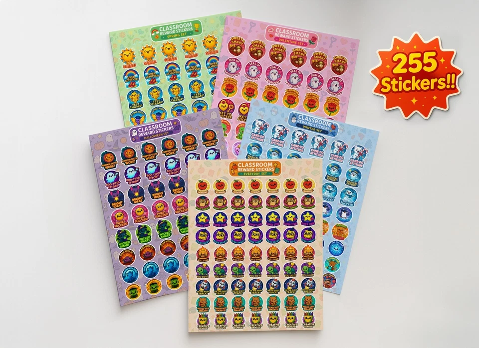 Teacher Reward Stickers for Kids — Classroom Set of 5 Sheets (255) 1 inch Round - Image 2 of 4