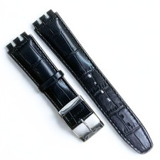 Genuine Leather 17mm Black Leather Watch Bands - Swatch Watches Replacement Band