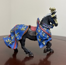 Black Plastic Horse Blue Red Gold Medieval Gear 4 in Tall X 5 in Long