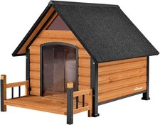 Dog House Waterproof Puppy Shelter with Elevated Floor Porch Indoor Outdoor