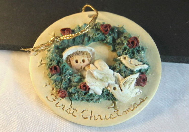 Baby's First Christmas Vintage LaBerge Hand Made 3D Swaddling Baby Ornament