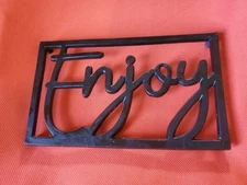 Hot Dish Trivet-ENJOY-Black Kitchen Table/Countertop~10"X6" w/Rubber Foot Covers