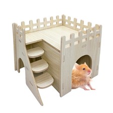 Hamster Wooden House Hideout Hut Maze Cage Accessories Ladder Platform Toy