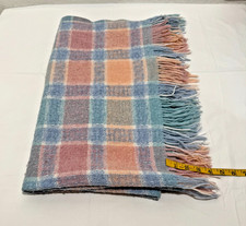 Vintage Faribo Pastel Plaid Wool Acrylic Throw Faribault Woolen Mill USA 51x43