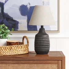 12.25"x5.25" Small Textured Ceramic Lamp Base Black 