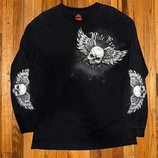 Vintage HOT LEATHERS Biker Skull Long Sleeve T Shirt Harley Davidson size L