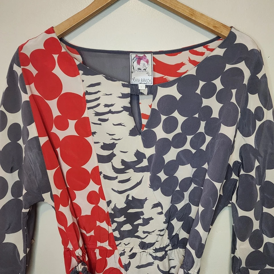 Vestido Anthropologie Yoana Baraschi Seda Lunares Pluma Arte Parche Mujer Grande Foto 4 de 4