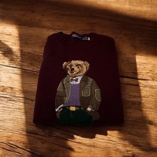 Polo Ralph Lauren Polo Bear Sweater Burgundy Crewneck Knit Women Size Medium