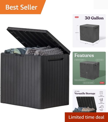 #ad Stylish Dark Grey 30 Gallon Resin Deck Box – Versatile Outdoor Storage Solution $63.99