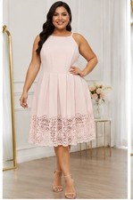 Vince Camuto Women's Pink Laser-Cut Fit and Flare Sleeveless Dress Size 12