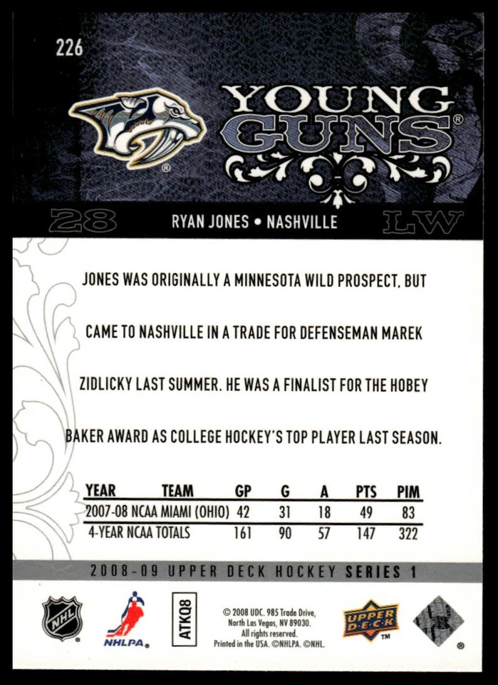 2008-09 Upper Deck #226 Ryan Jones - Image 2 of 2