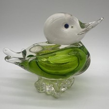 Vintage Art Glass Duck Clear Pulled Green Wblue Eyes Quality Murano V.nason