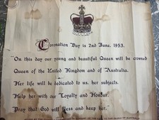 VINTAGE DOCUMENT POSTER CORONATION QUEEN ELIZABETH AUSTRALIA JUNE 1953 ARTWORK