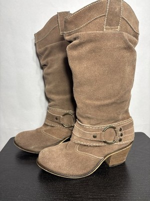 Steve Madden Suede Diablo Boots Sz 6 Brown Tan Buckle Leather