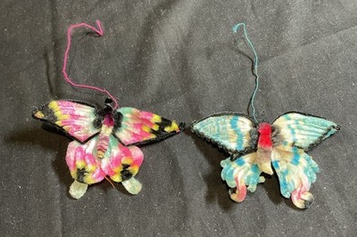 2 Vintage Schmetterling Motte weiche Faser Christbaumschmuck Osterschmuck