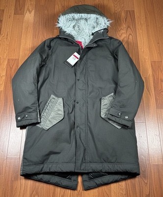 Nike NSW Therma Fit Reversible Parka Jacket Mens L Olive Faux Fur Hooded