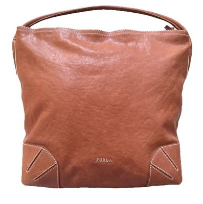 Furla Tan Brown Leather Arcadia Hobo Shoulder Handbag Purse