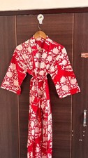 Indian RED Floral Printed Cotton Robes Beach Kimono Dress Robe Kimono Maxi Gown
