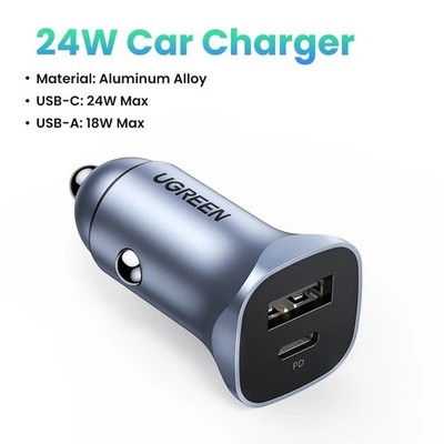 UGREEN PD30W Car Charger 2 Port USB C Fast Charge Adapter for Phones Tablets