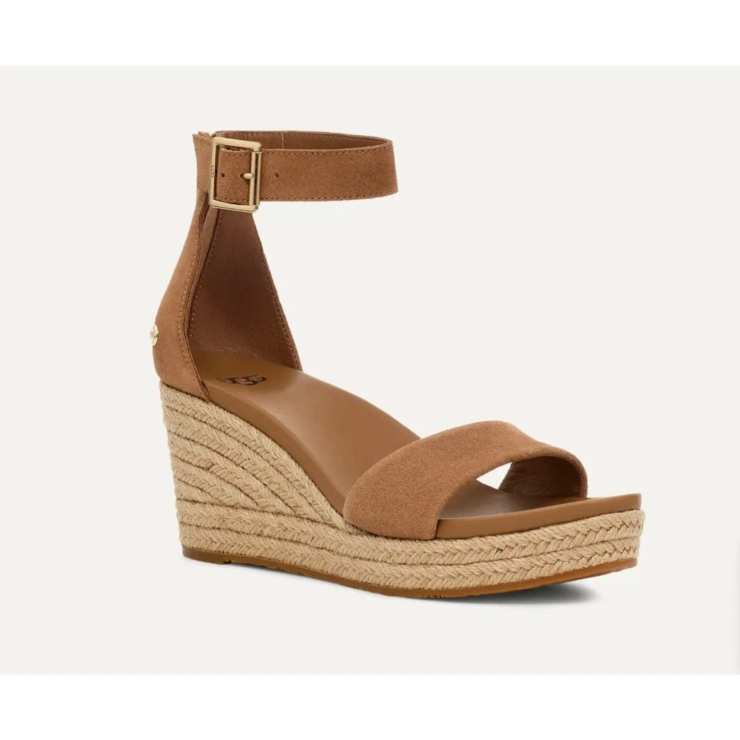 NUOVO UGG sandalo donna Aylani espadrillas metallizzato comfort zeppa taglia 11 marrone