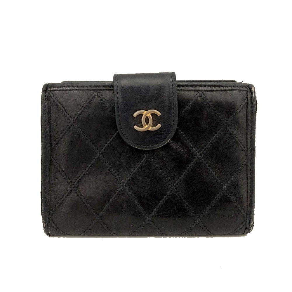 CHANEL Bicolore Quilted CC Logo Lambskin Bifold Wallet Black 7BG0958