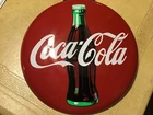 Vintage 12” Coca-Cola Button Metal Sign, 1990 Round Red Original, Good Shape